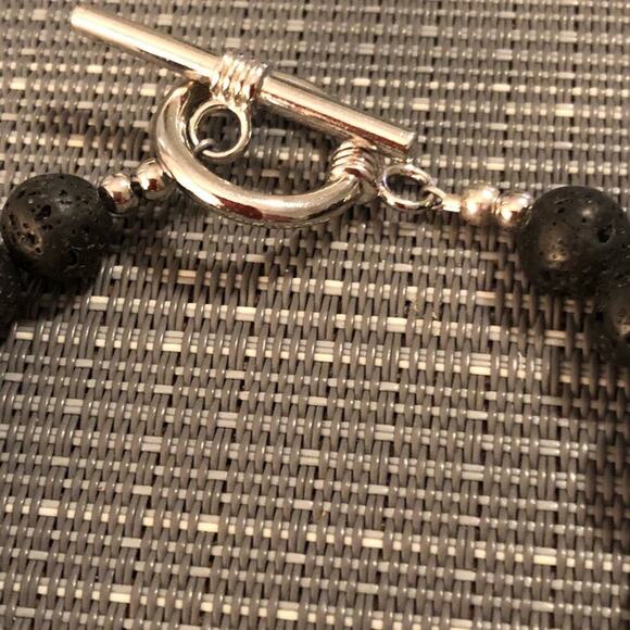 Men’s Black & Silver Volcano Rock Beaded Bracelet - Picture 6 of 6